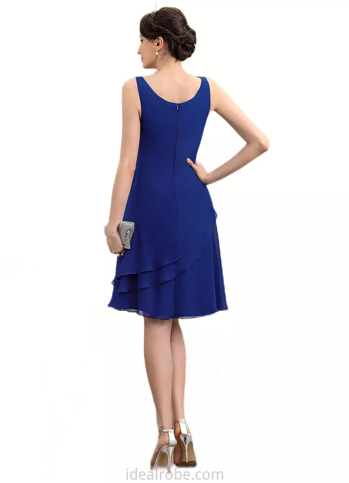 Cloe A-Line Scoop Neck Knee-Length Chiffon Mother of the Bride Dress With Cascading Ruffles STK126P0014884