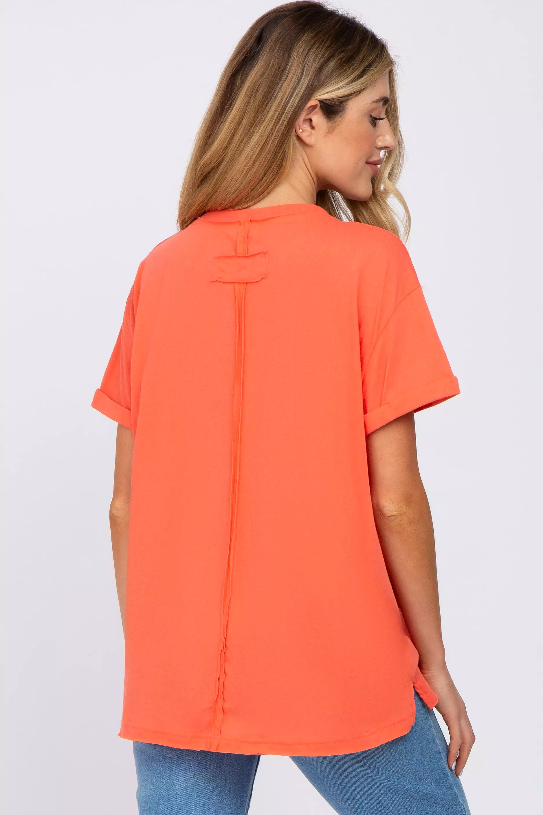 Coral Basic Rolled Short Sleeve Maternity Top