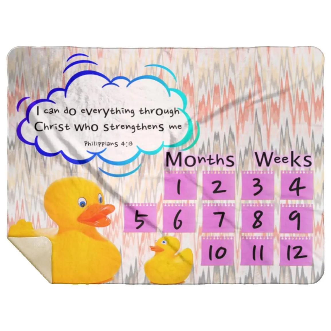 Cozy Plush Baby Milestone Blanket - Christ Strengthens Me ~Philippians 4:13~ (Design: Ducks)