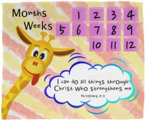 Cozy Plush Baby Milestone Blanket - Christ Strengthens Me ~Philippians 4:13~ (Design: Giraffe 1)