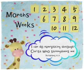 Cozy Plush Baby Milestone Blanket - Christ Strengthens Me ~Philippians 4:13~ (Design: Giraffe 2)