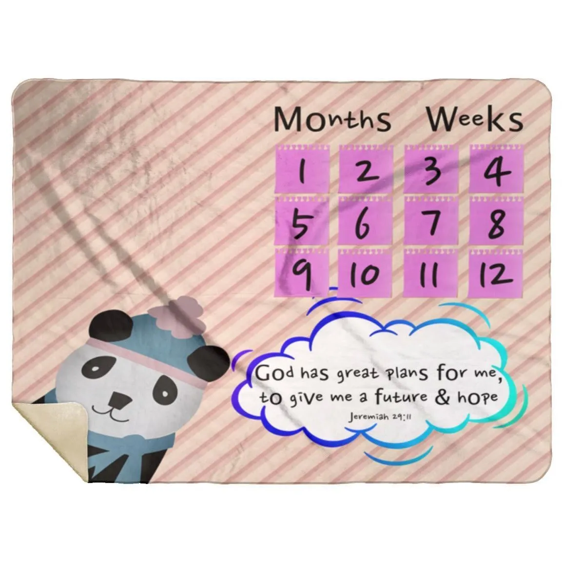 Cozy Plush Baby Milestone Blanket - God Has Great Plans For Me ~Jeremiah 29:11~ (Design: Panda 2)