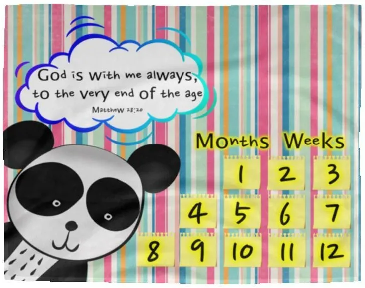 Cozy Plush Baby Milestone Blanket - God Is With Me Always ~Matthew 28:20~ (Design: Panda 1)