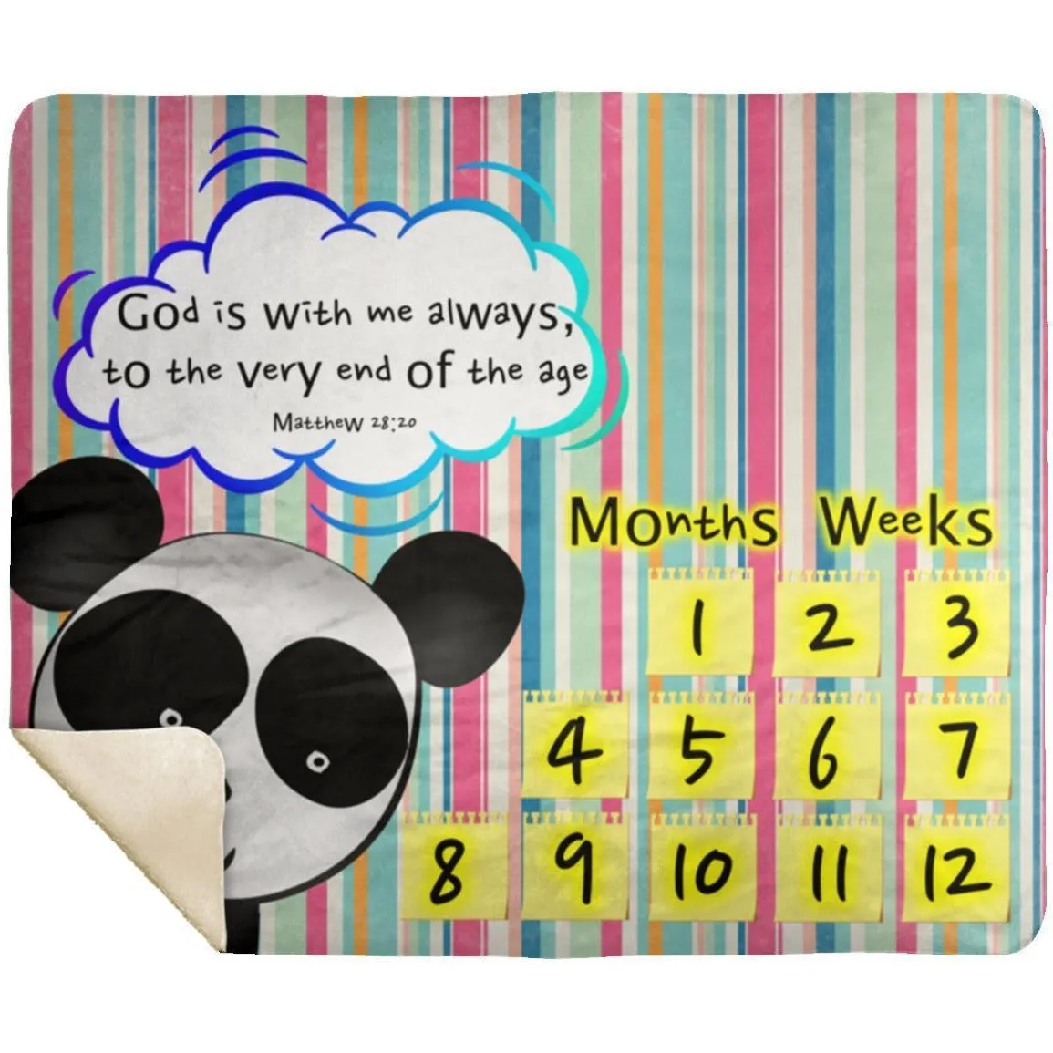 Cozy Plush Baby Milestone Blanket - God Is With Me Always ~Matthew 28:20~ (Design: Panda 1)