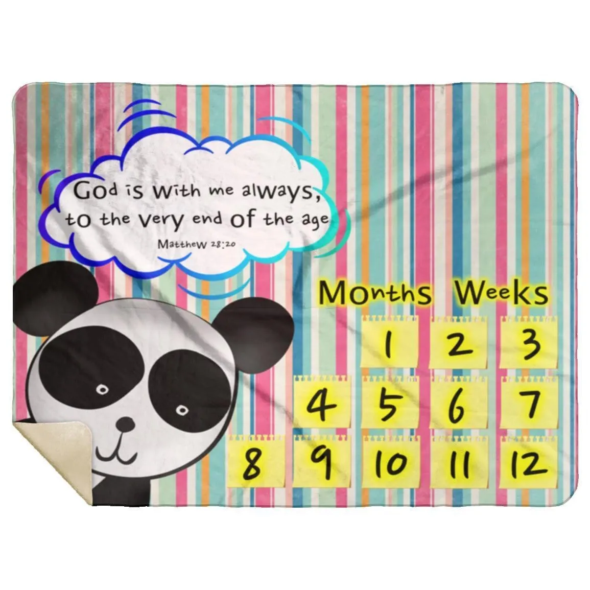 Cozy Plush Baby Milestone Blanket - God Is With Me Always ~Matthew 28:20~ (Design: Panda 1)