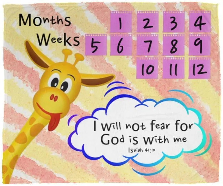 Cozy Plush Baby Milestone Blanket - God Is With Me ~Isaiah 41:10~ (Design: Giraffe 1)