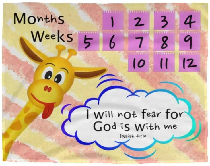 Cozy Plush Baby Milestone Blanket - God Is With Me ~Isaiah 41:10~ (Design: Giraffe 1)