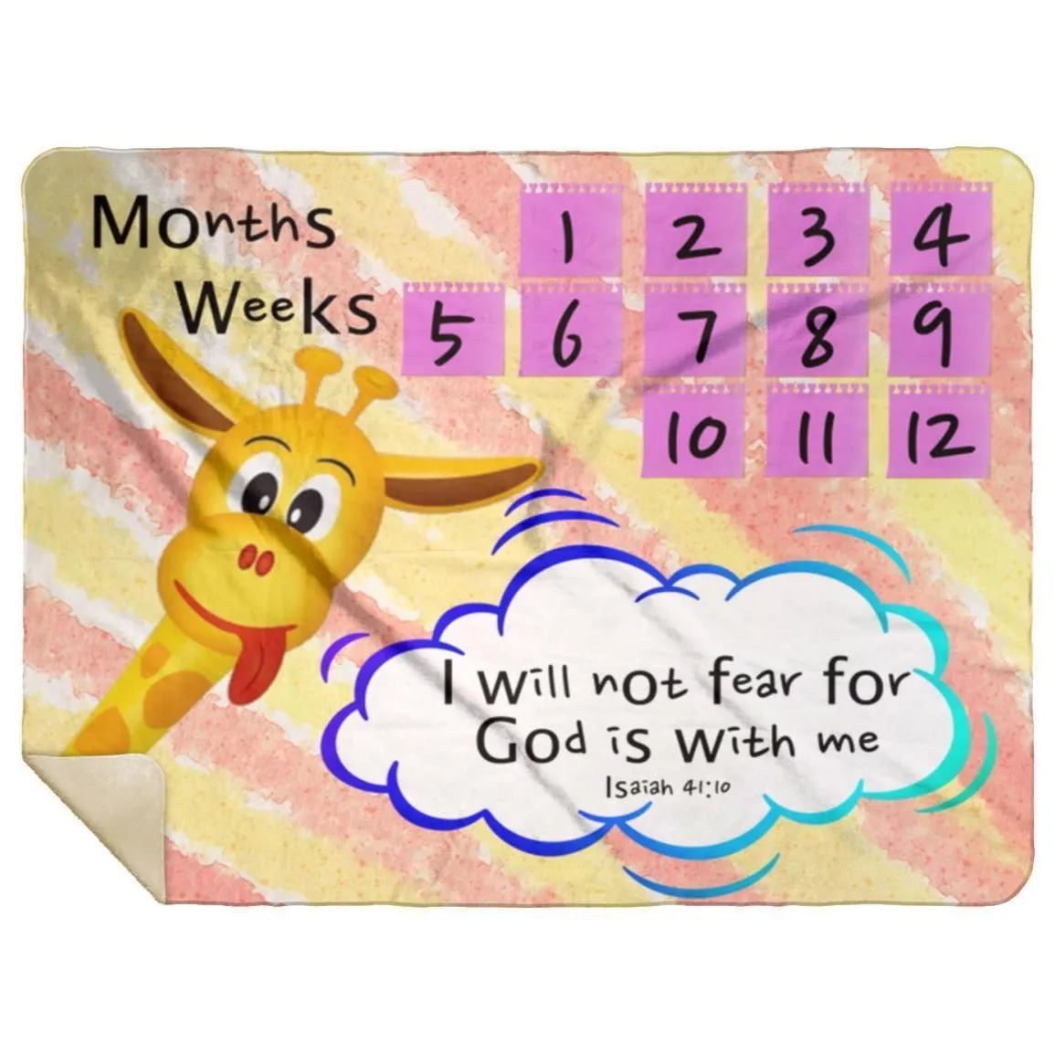 Cozy Plush Baby Milestone Blanket - God Is With Me ~Isaiah 41:10~ (Design: Giraffe 1)