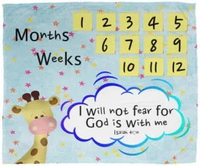 Cozy Plush Baby Milestone Blanket - God Is With Me ~Isaiah 41:10~ (Design: Giraffe 2)