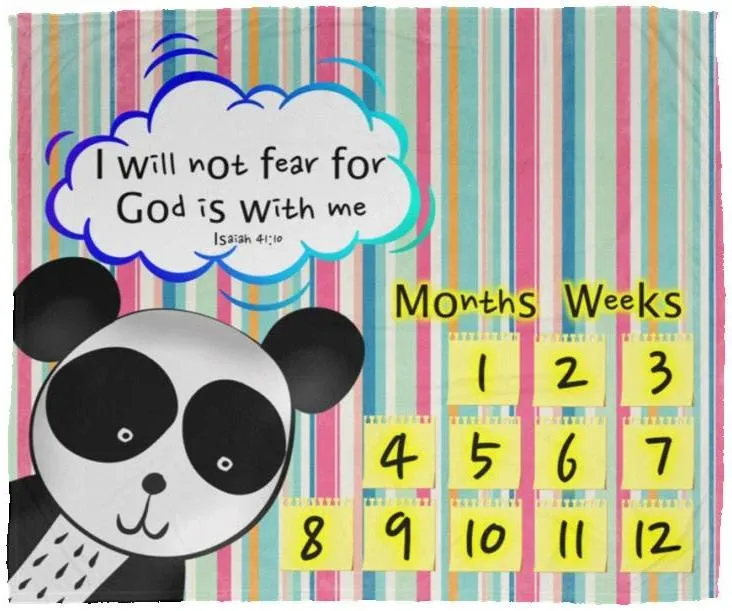 Cozy Plush Baby Milestone Blanket - God Is With Me ~Isaiah 41:10~ (Design: Panda 1)