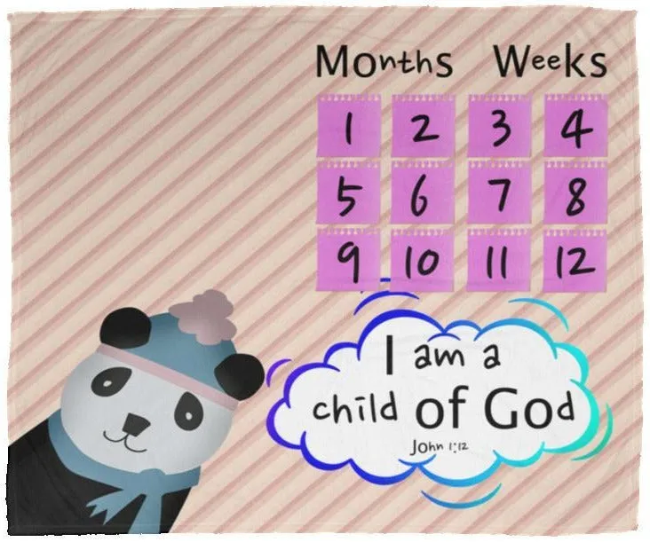 Cozy Plush Baby Milestone Blanket - I Am A Child Of God ~John 1:12~ (Design: Panda 2)