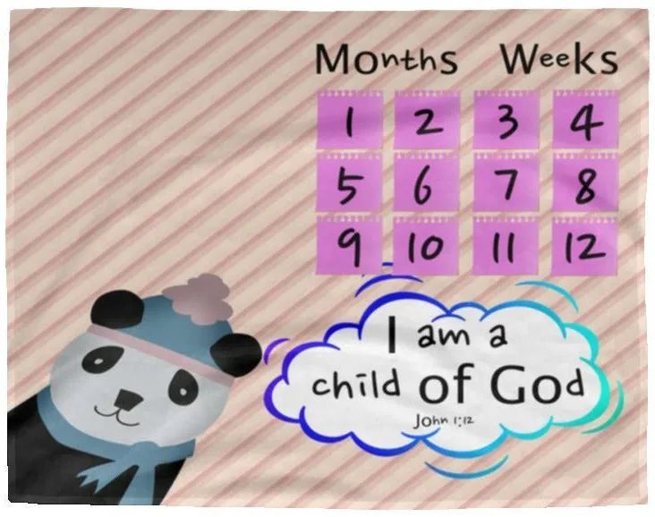 Cozy Plush Baby Milestone Blanket - I Am A Child Of God ~John 1:12~ (Design: Panda 2)