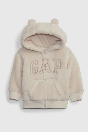 Cream Baby Logo Sherpa Zip Up Hoodie (Newborn - 24mths)