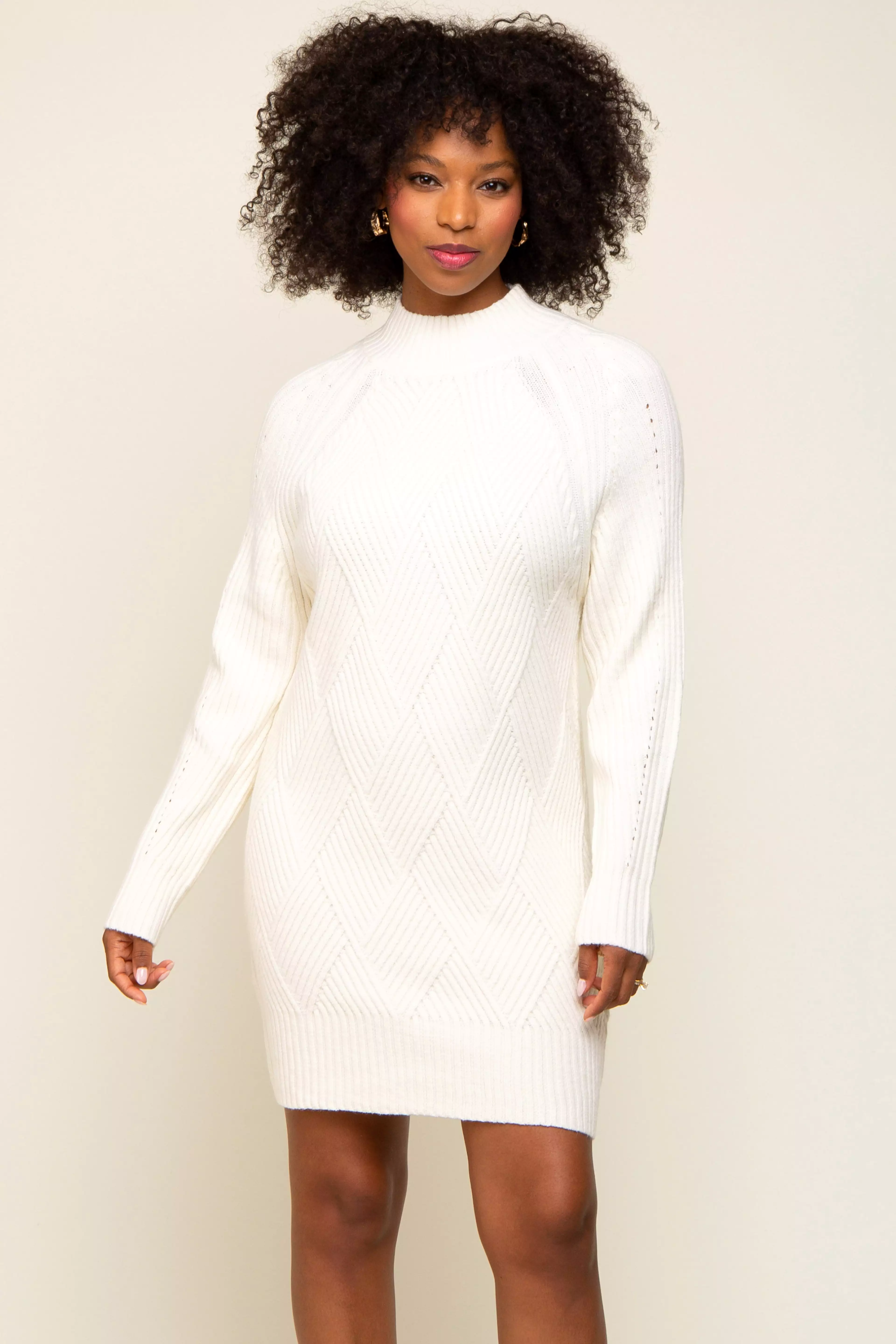 Cream Knit Long Sleeve Maternity Sweater Dress