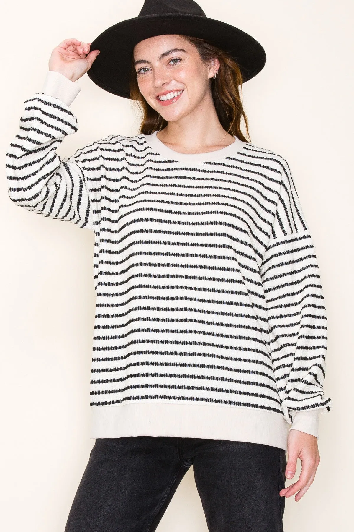 Cream Striped Textured Long Sleeve Maternity Top