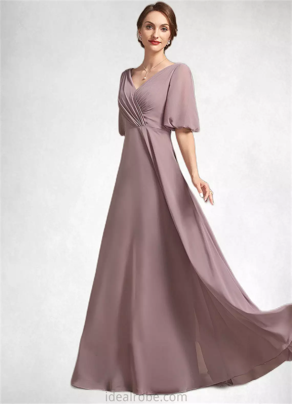 Daniela A-Line V-neck Floor-Length Chiffon Mother of the Bride Dress With Ruffle STK126P0014992