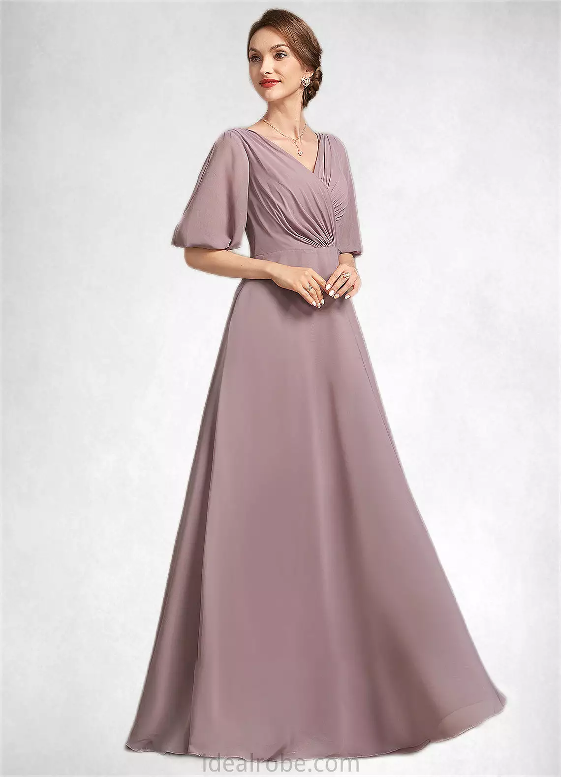 Daniela A-Line V-neck Floor-Length Chiffon Mother of the Bride Dress With Ruffle STK126P0014992