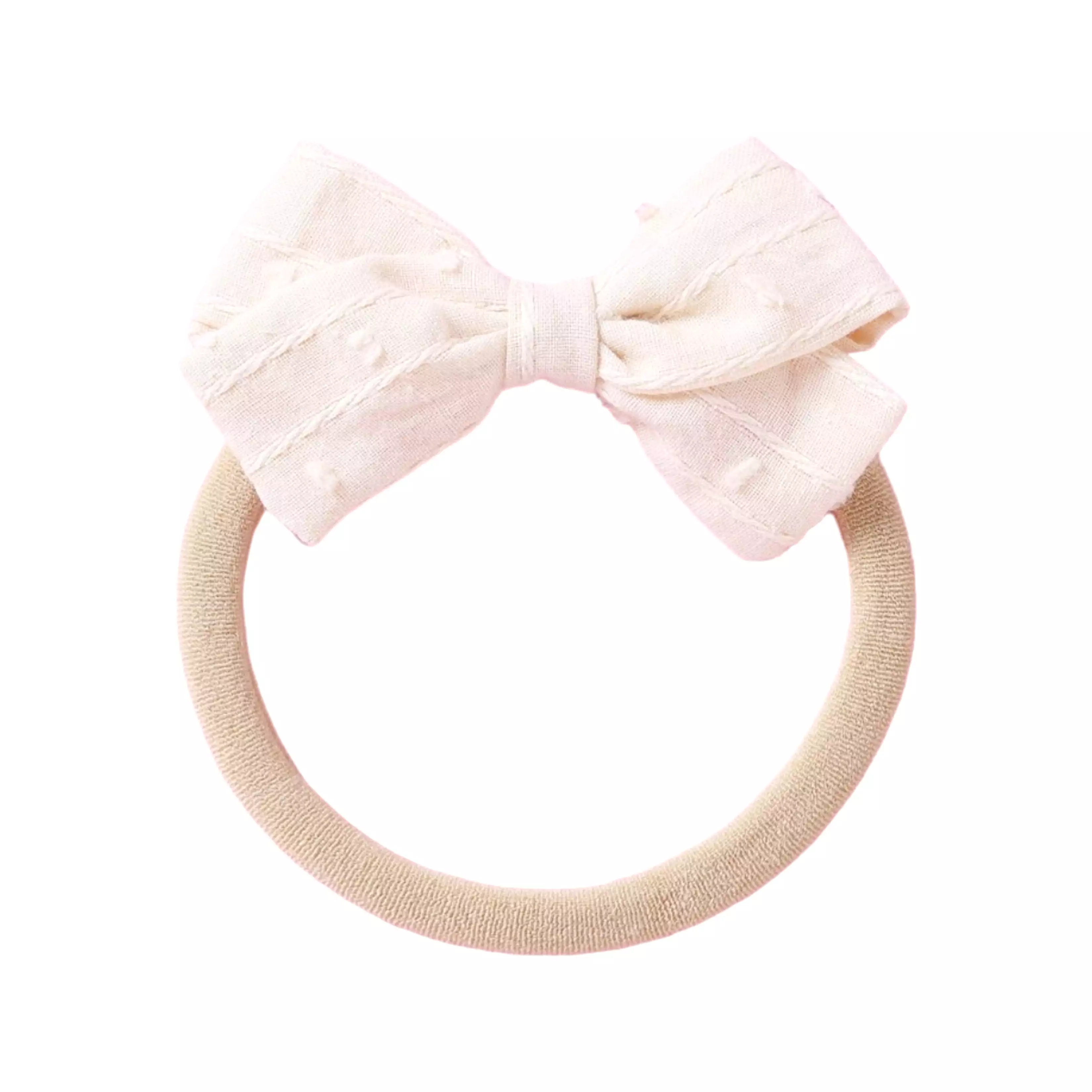 Dotty Embroidered Cotton Baby Bow in Blush