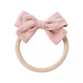 Dotty Embroidered Cotton Baby Bow in Blush