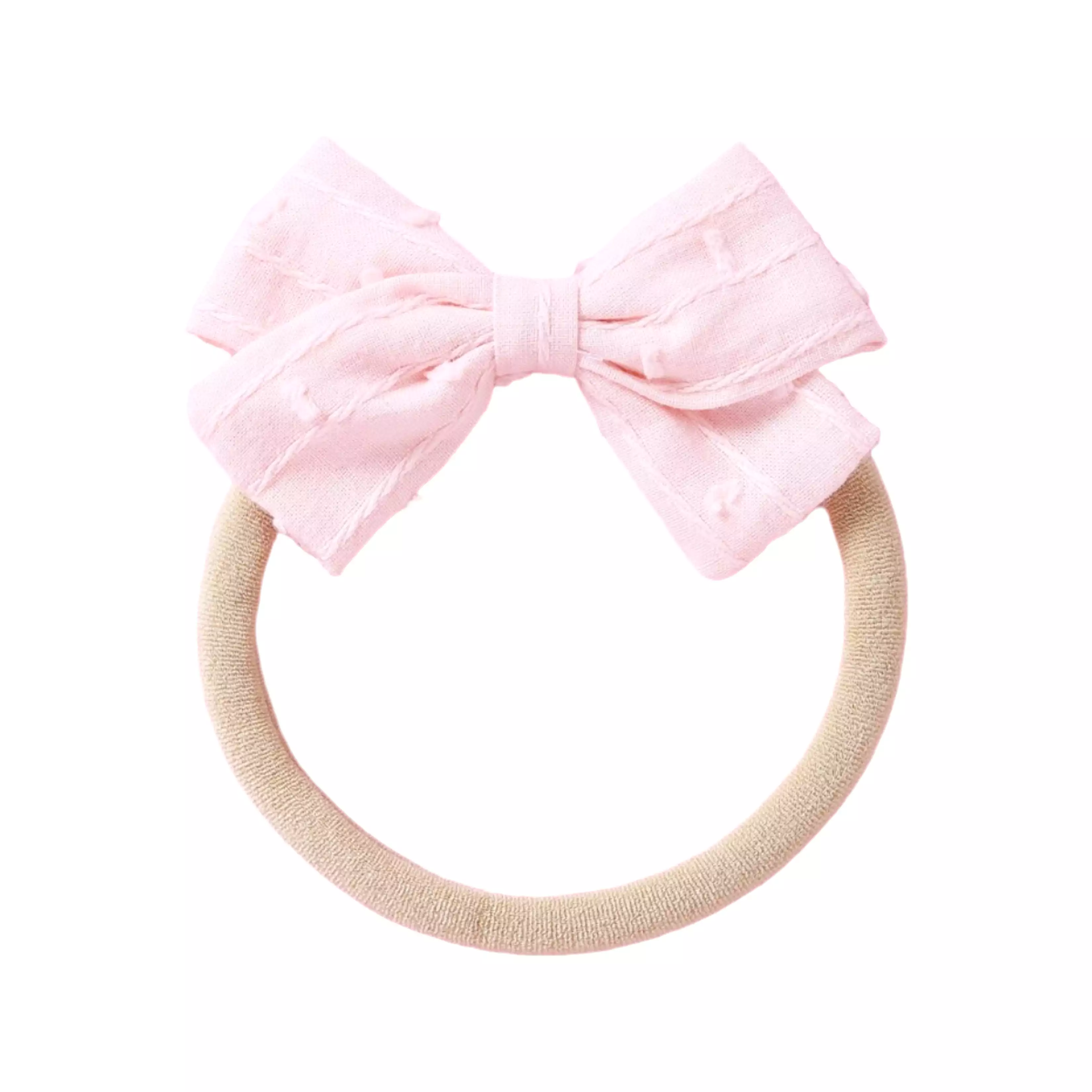 Dotty Embroidered Cotton Baby Bow in Blush