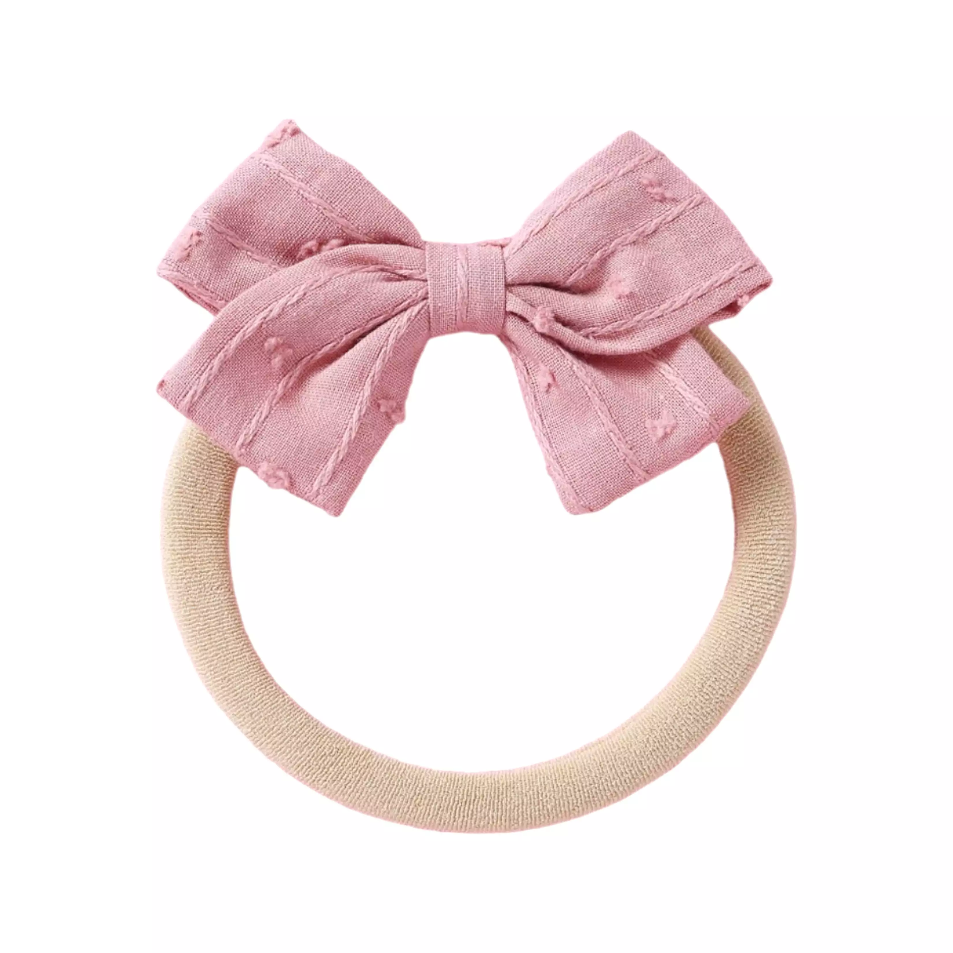 Dotty Embroidered Cotton Baby Bow in Blush