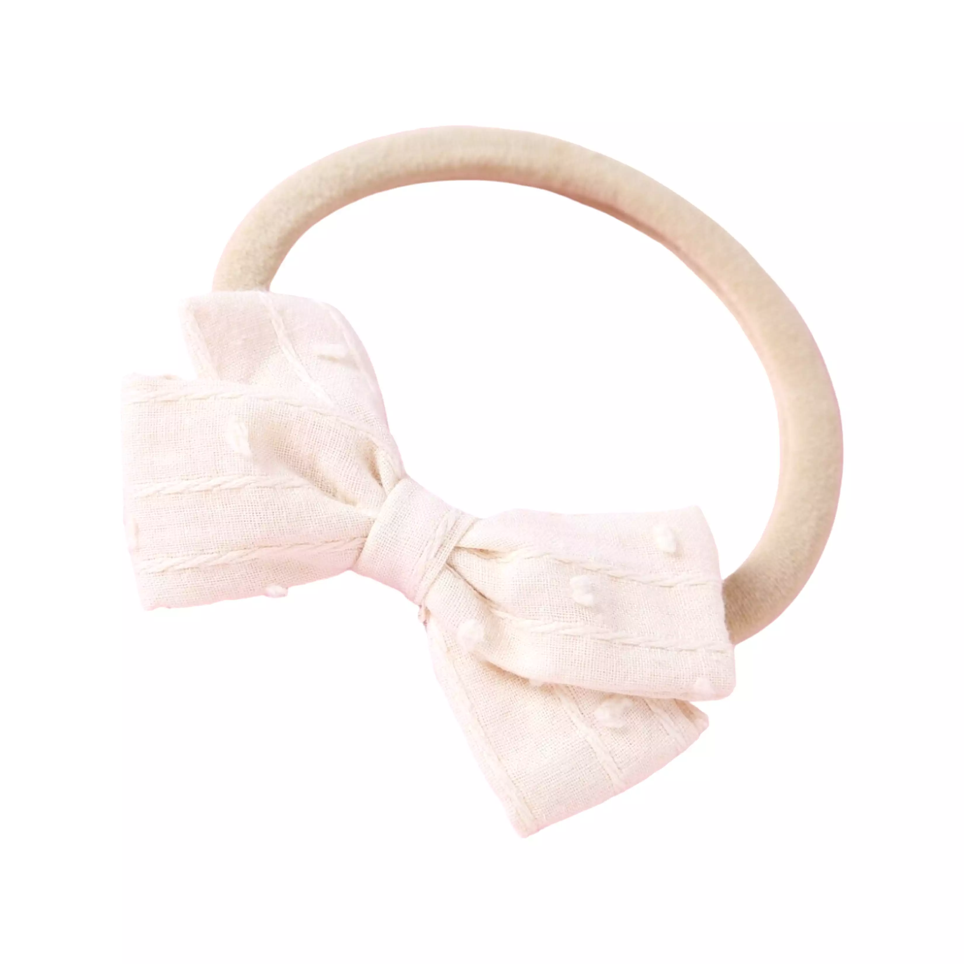 Dotty Embroidered Cotton Baby Bow in Fairy Floss