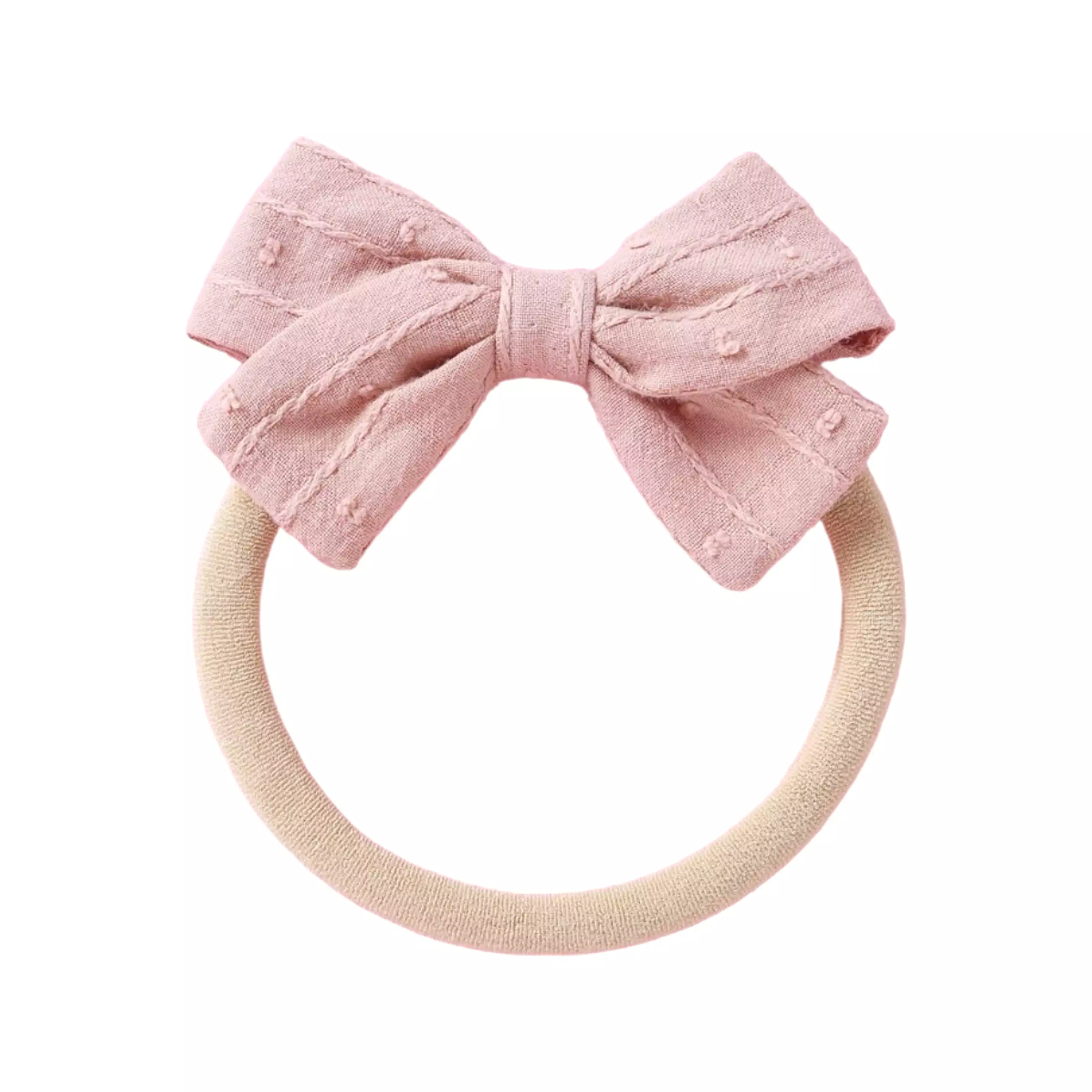 Dotty Embroidered Cotton Baby Bow in Fairy Floss