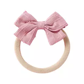 Dotty Embroidered Cotton Baby Bow in Flamingo