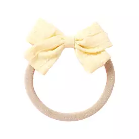 Dotty Embroidered Cotton Baby Bow in Lemon