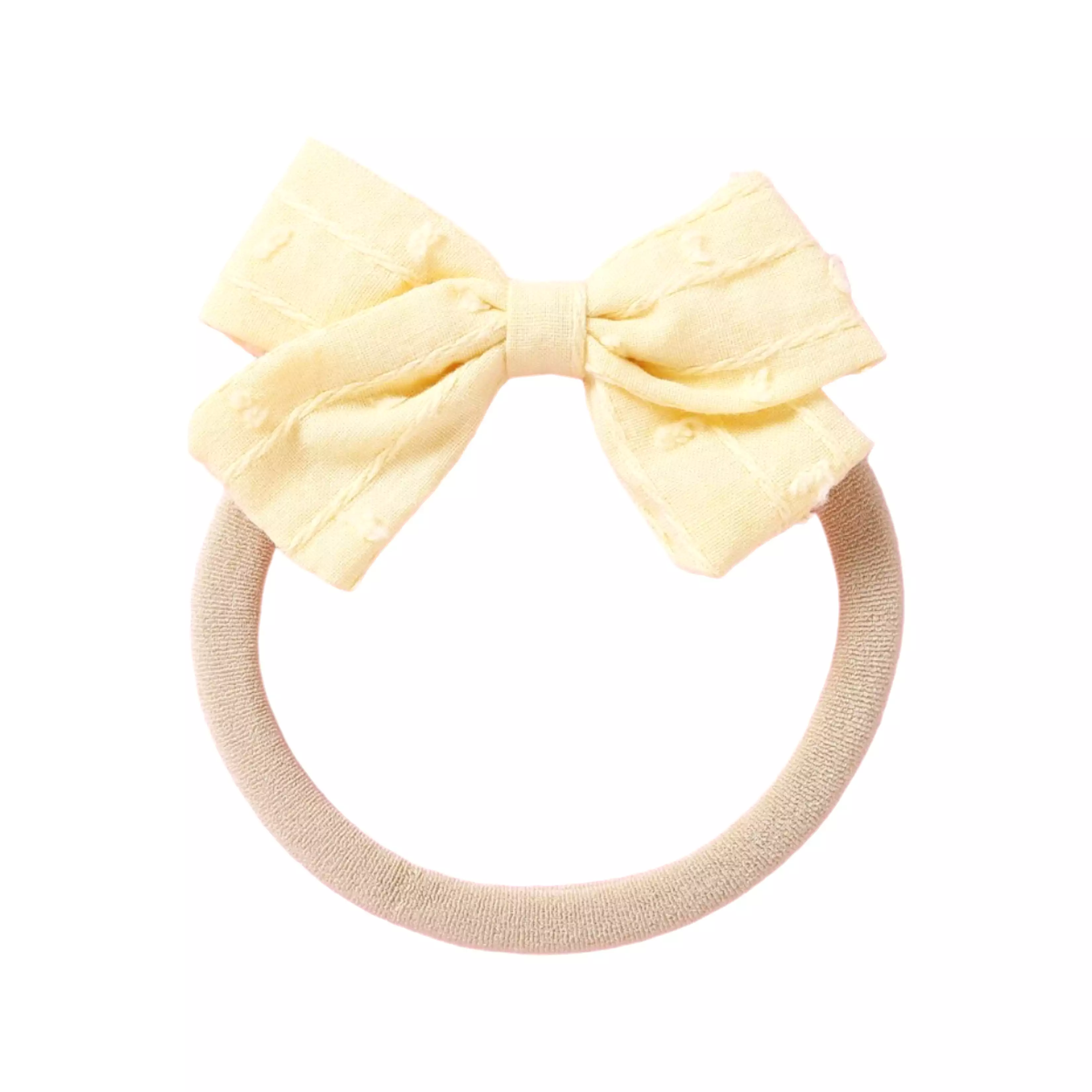 Dotty Embroidered Cotton Baby Bow in Lemon