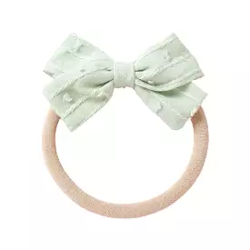 Dotty Embroidered Cotton Baby Bow in Mint