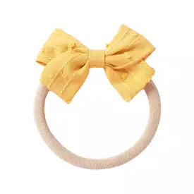 Dotty Embroidered Cotton Baby Bow in Mustard