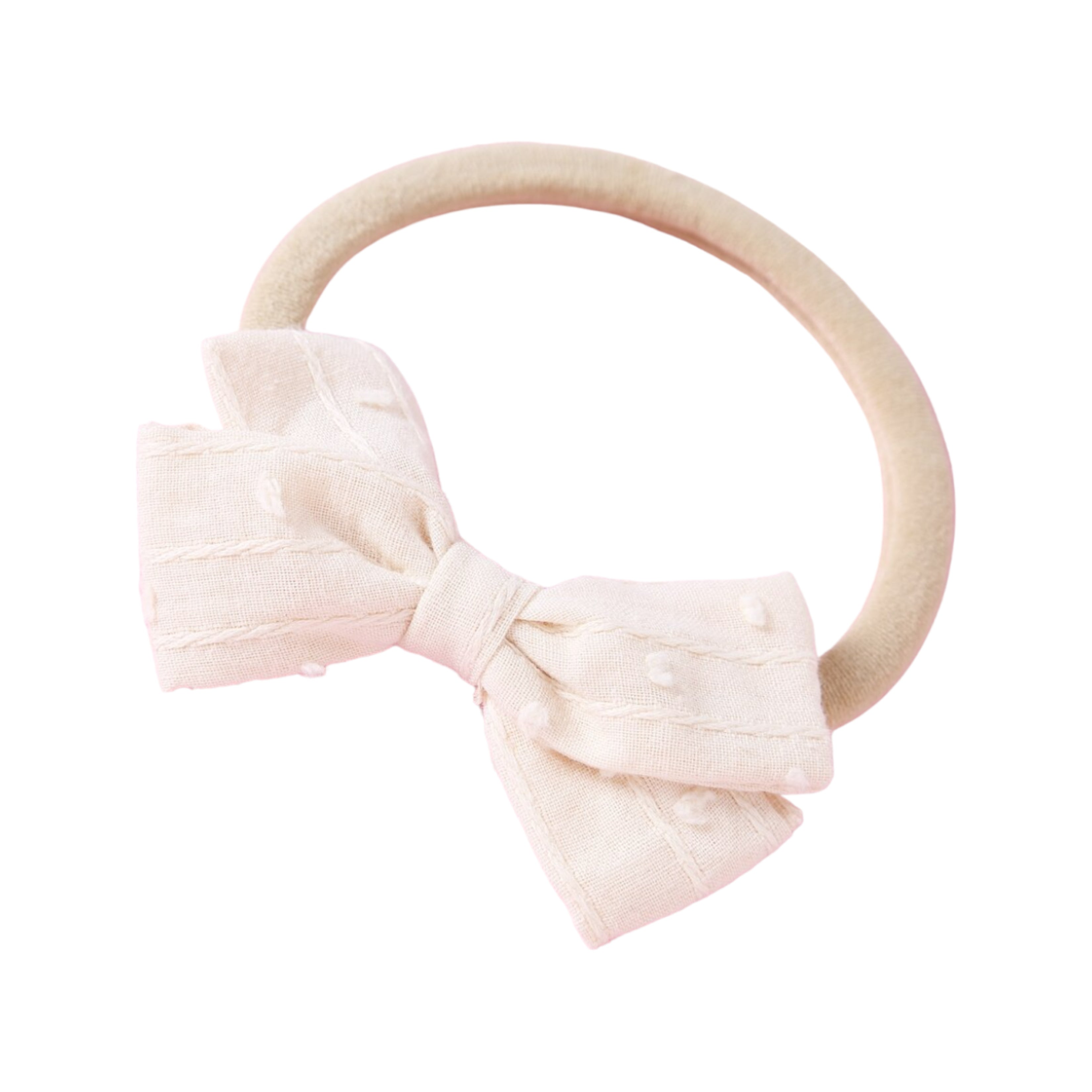 Dotty Embroidered Cotton Baby Bow in Peach