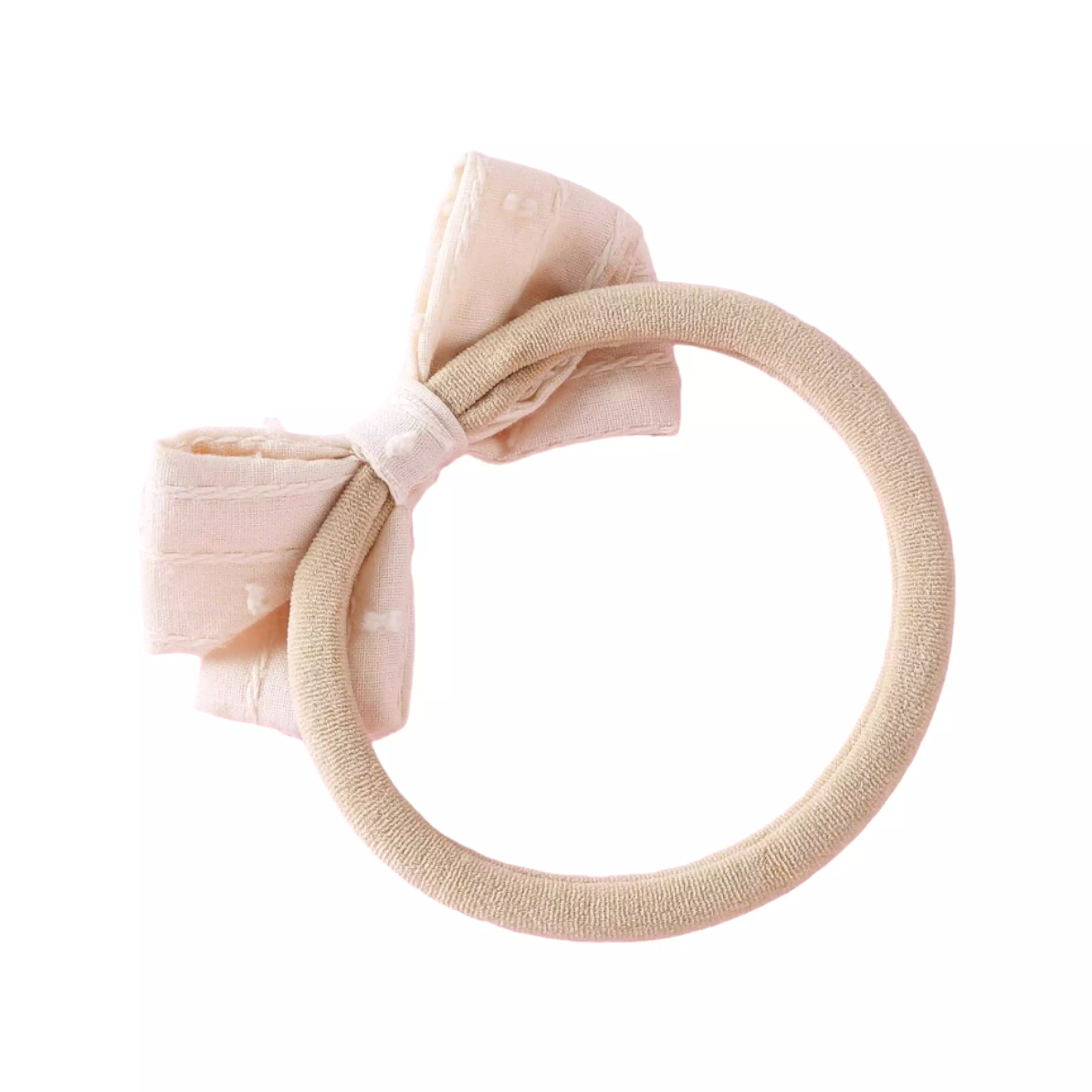 Dotty Embroidered Cotton Baby Bow in Peach