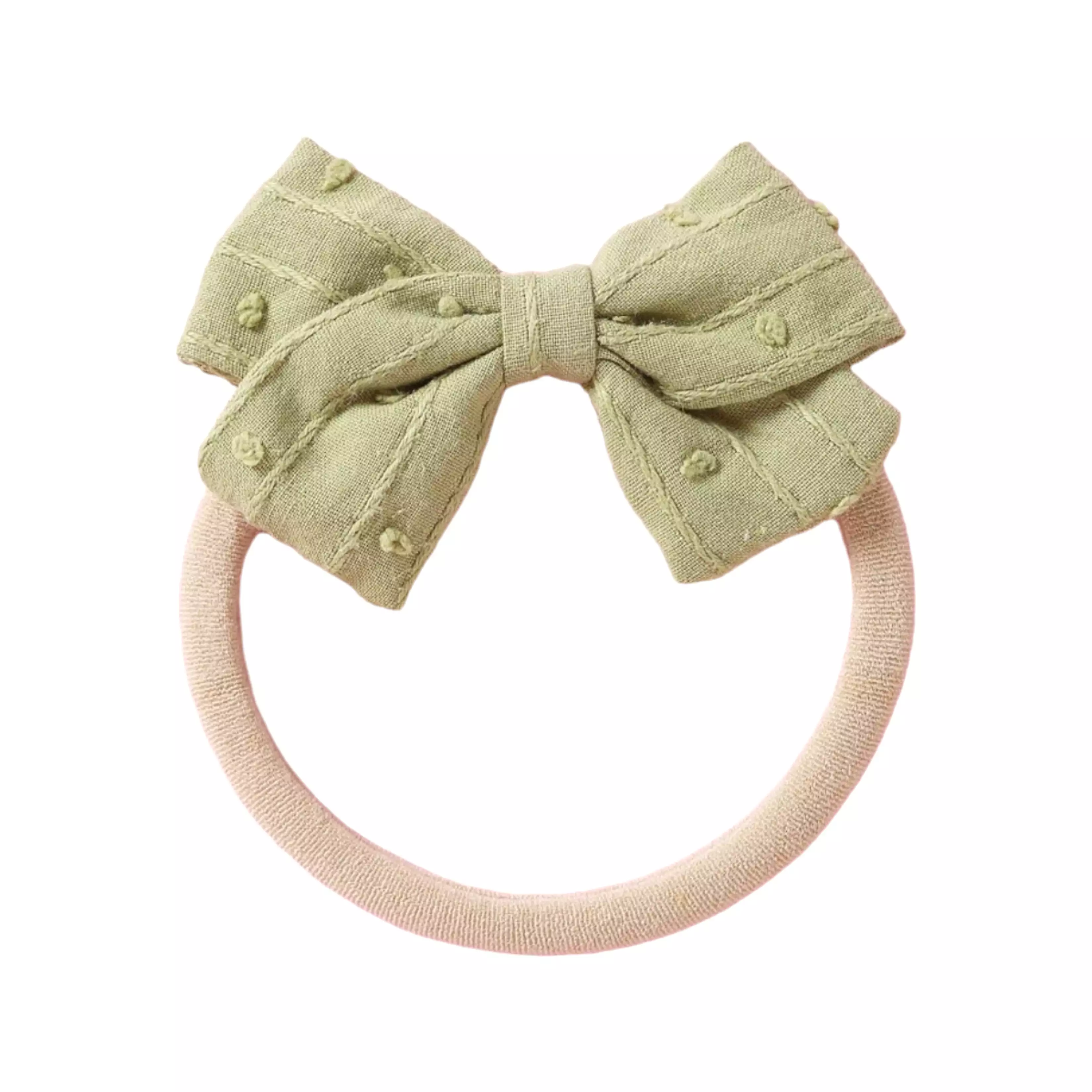 Dotty Embroidered Cotton Baby Bow in Sage