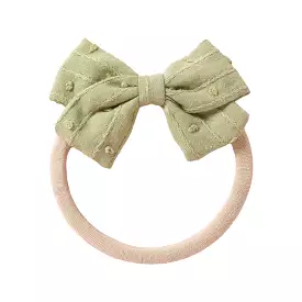 Dotty Embroidered Cotton Baby Bow in Sage