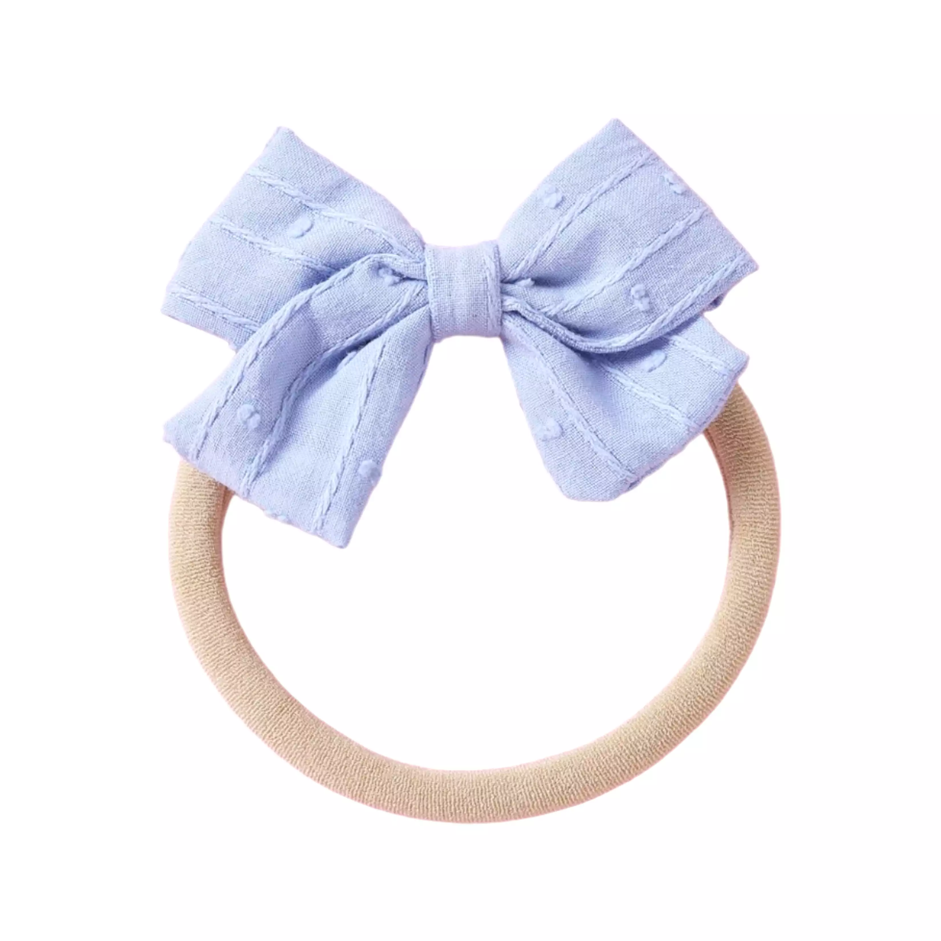 Dotty Embroidered Cotton Baby Bow in Sky