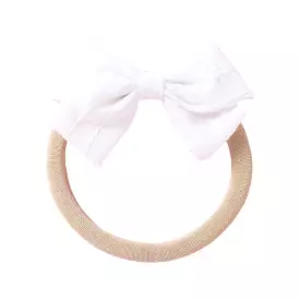 Dotty Embroidered Cotton Baby Bow in White