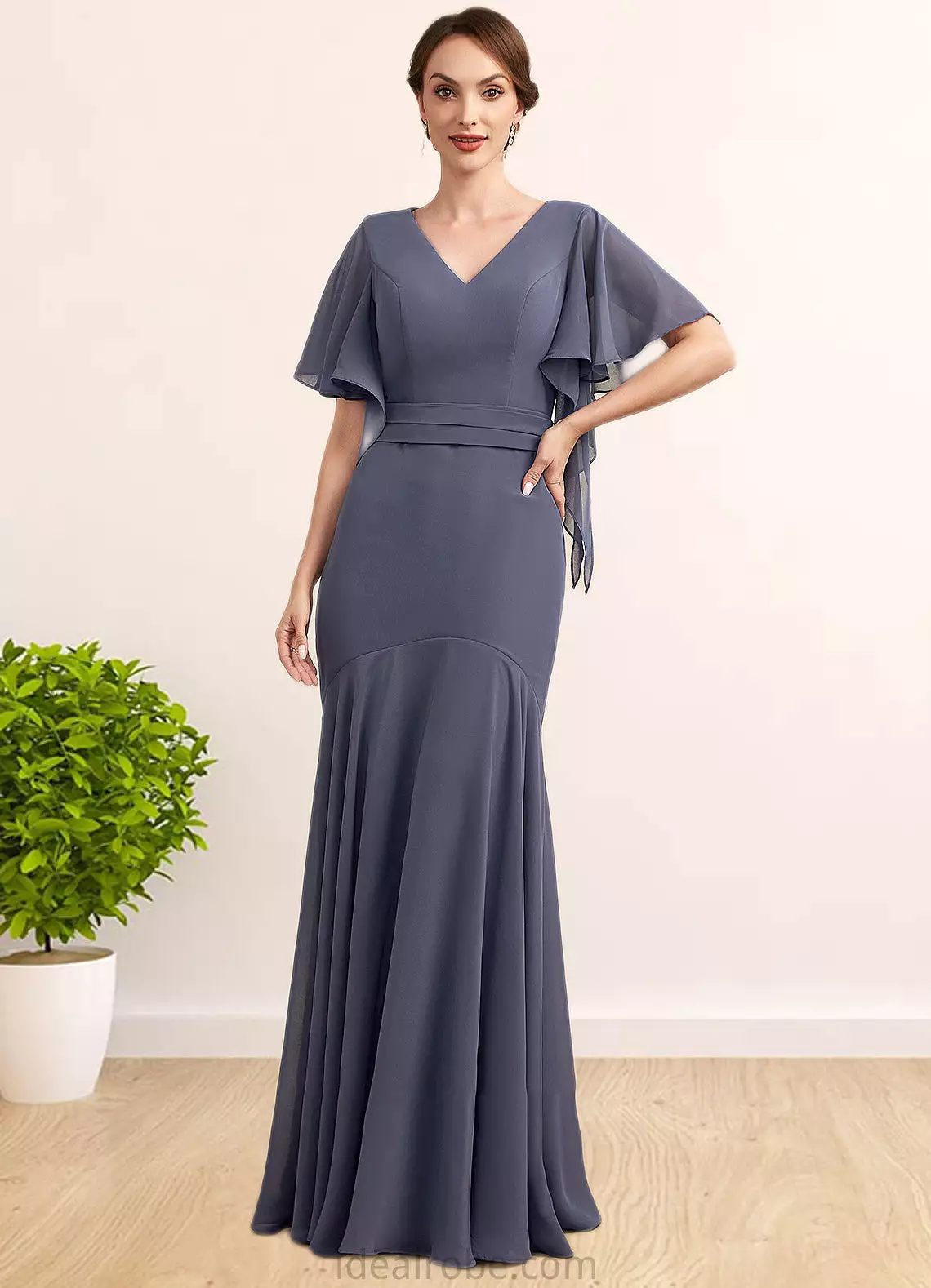 Emerson Trumpet/Mermaid V-neck Floor-Length Chiffon Mother of the Bride Dress STK126P0014951