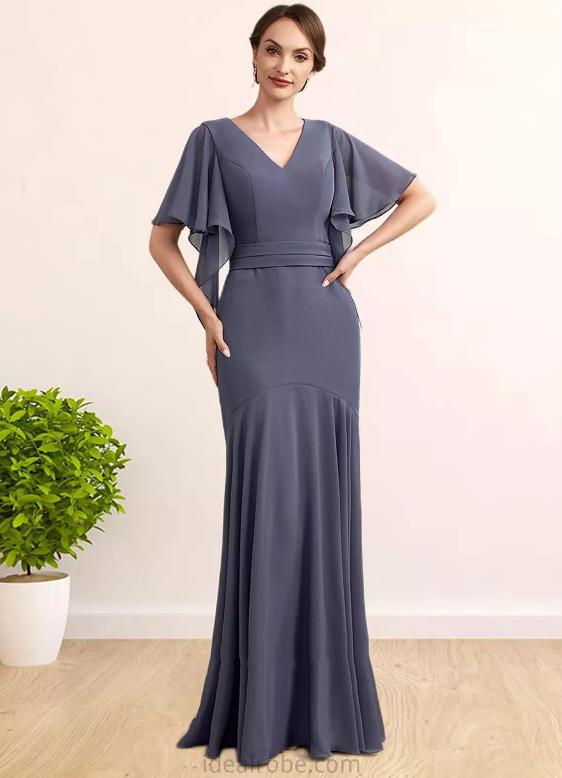 Emerson Trumpet/Mermaid V-neck Floor-Length Chiffon Mother of the Bride Dress STK126P0014951