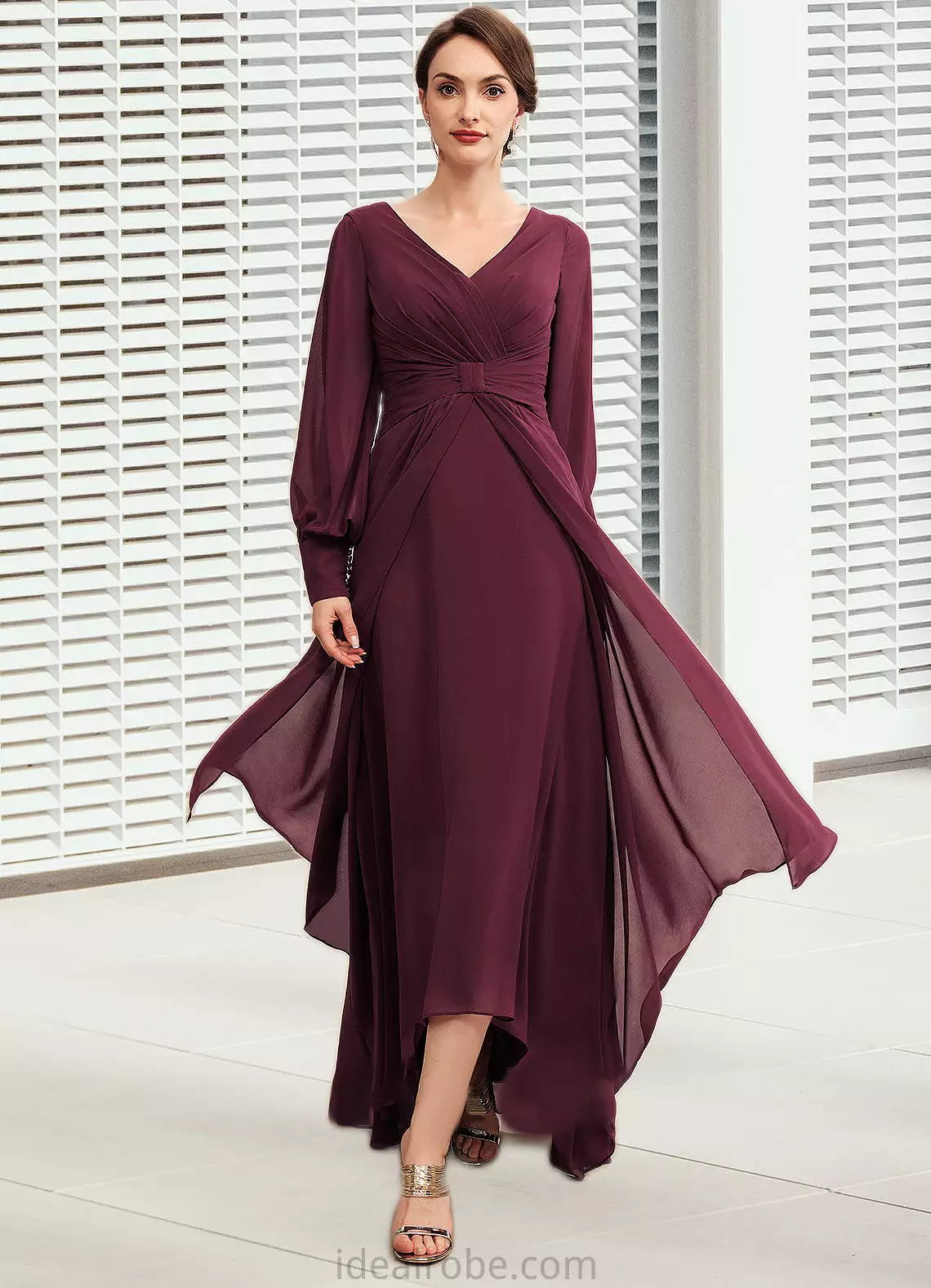 Fernanda A-Line V-neck Asymmetrical Chiffon Mother of the Bride Dress With Ruffle STK126P0014732