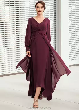 Fernanda A-Line V-neck Asymmetrical Chiffon Mother of the Bride Dress With Ruffle STK126P0014732