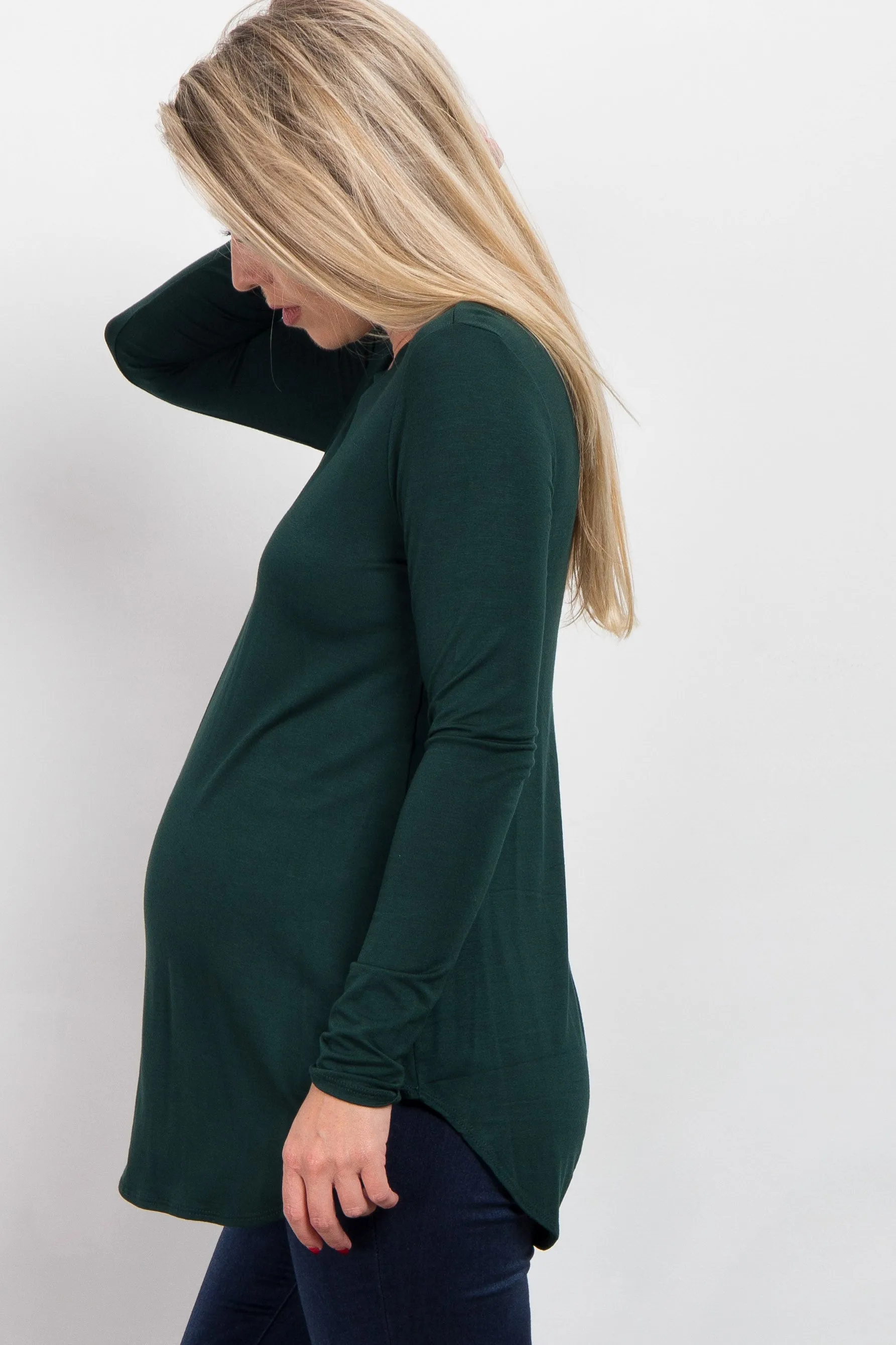 Forest Green Basic Long Sleeve Maternity Top