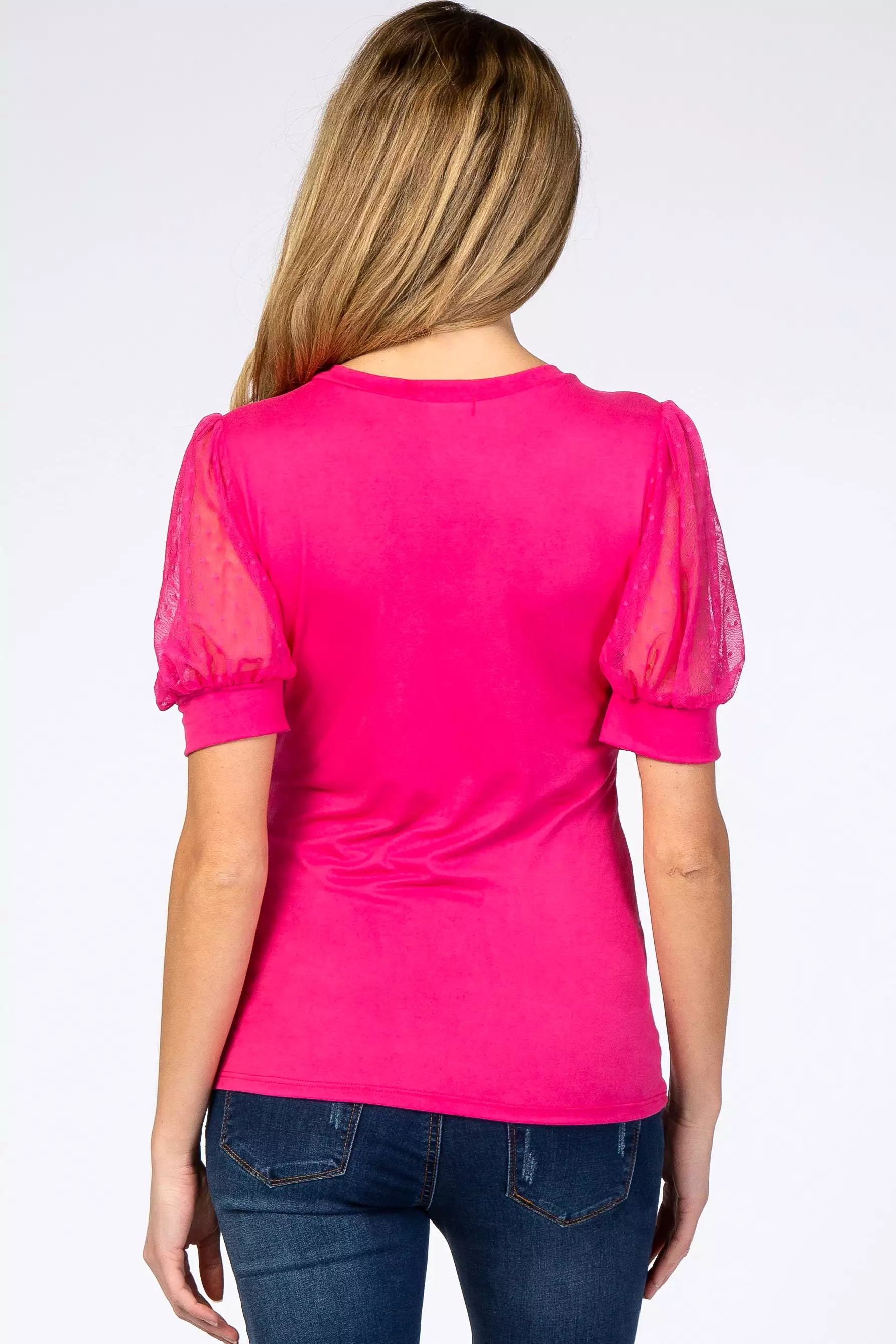 Fuchsia Mesh Sleeve Maternity Top