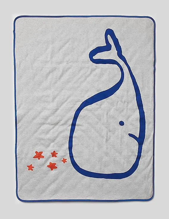 GAP Baby Blue Navy Whale Quilted Blanket