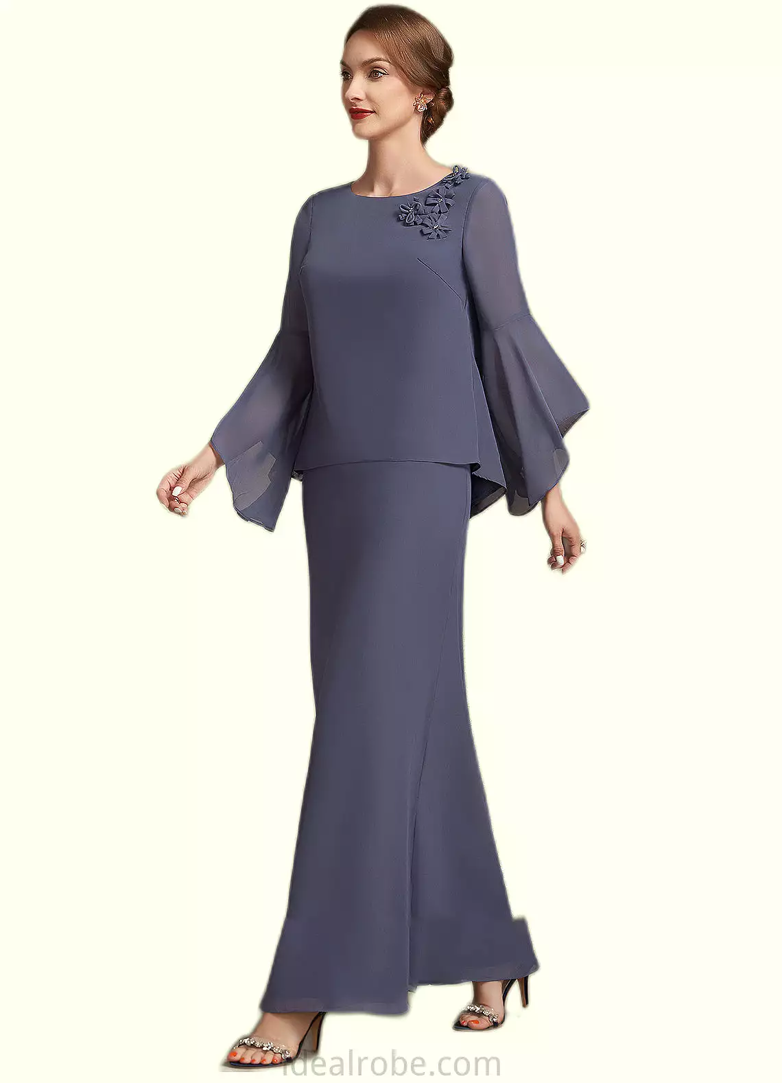 Genevieve A-Line Scoop Neck Ankle-Length Chiffon Mother of the Bride Dress With Flower(s) STK126P0014908