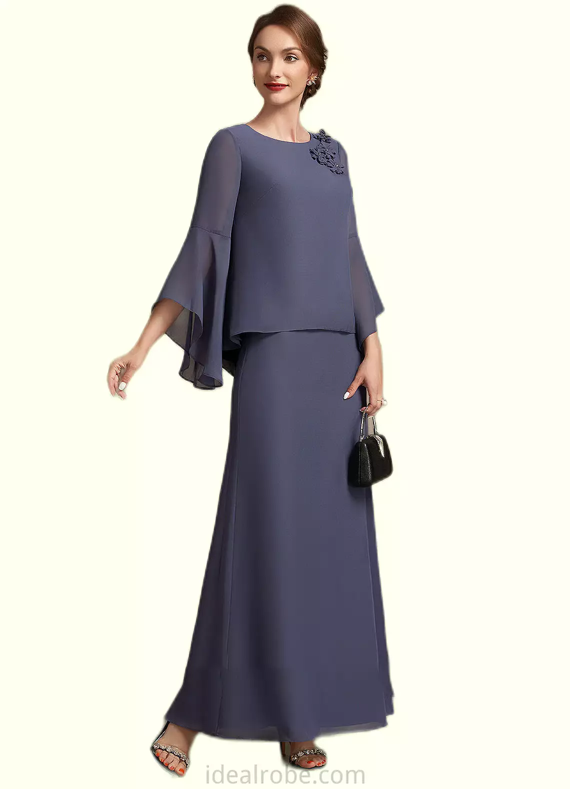 Genevieve A-Line Scoop Neck Ankle-Length Chiffon Mother of the Bride Dress With Flower(s) STK126P0014908