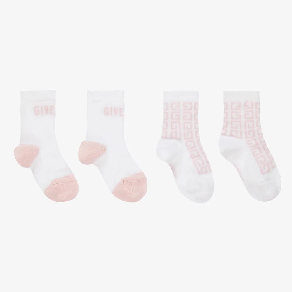 Girls White & Pink Logo Baby Socks (2 Pack)