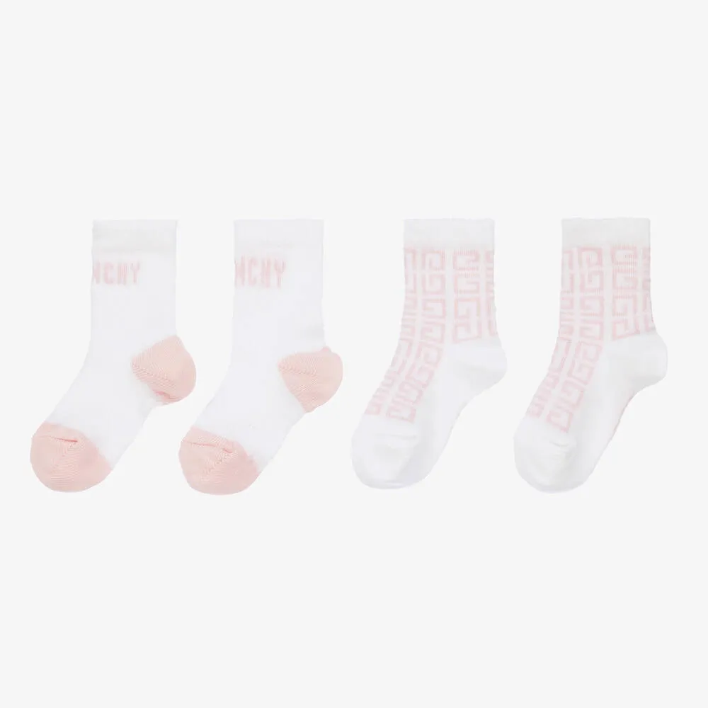 Girls White & Pink Logo Baby Socks (2 Pack)