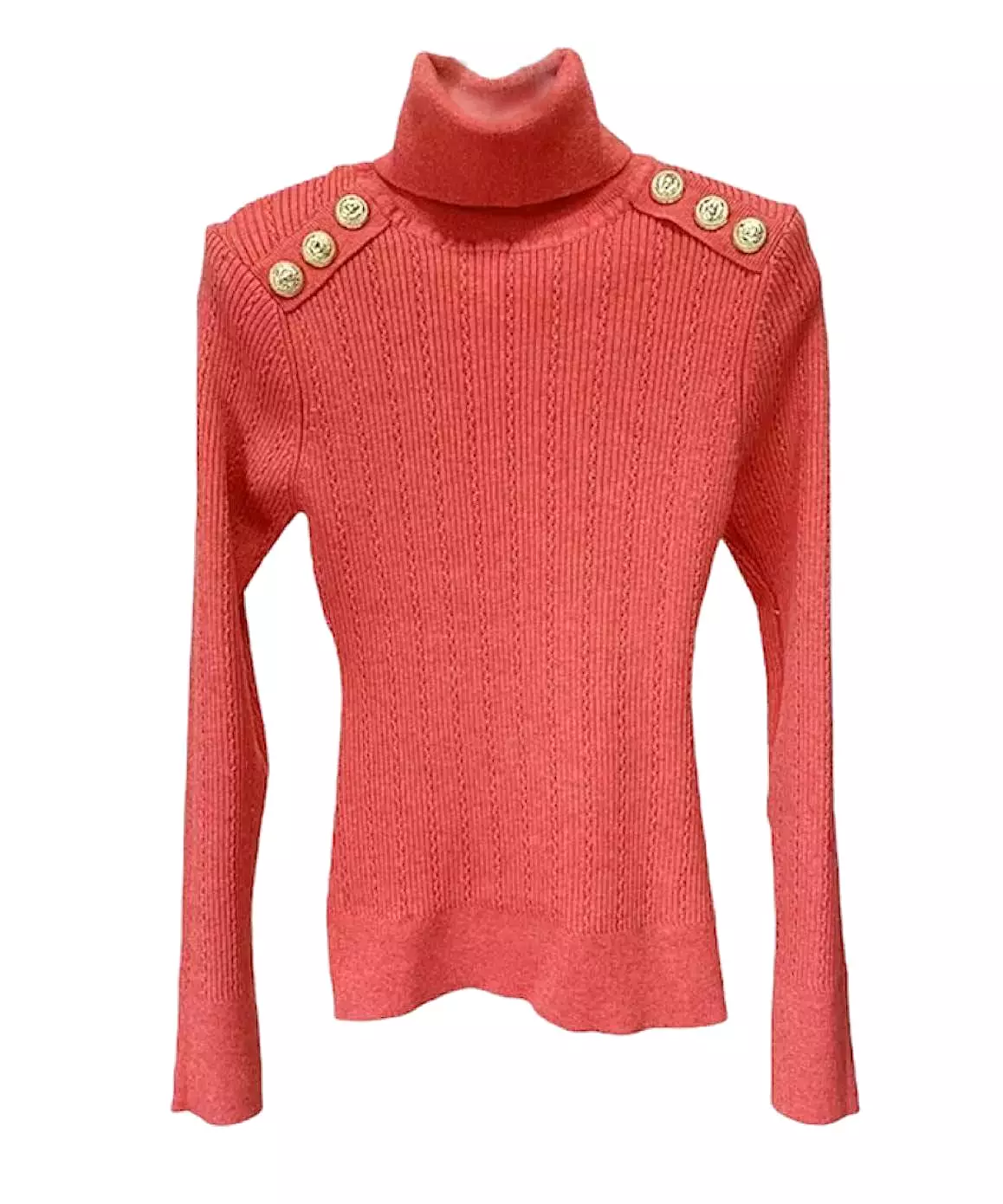 Gold Button Knitted Turtleneck Sweater